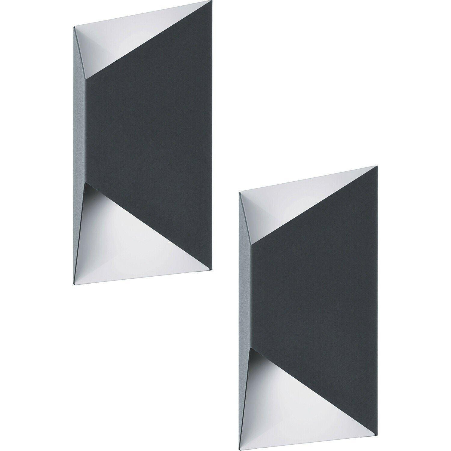 2 PACK IP44 Outdoor Wall Light Anthracite & White Trapeze 2.5W Built in LED - image 1