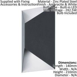 2 PACK IP44 Outdoor Wall Light Anthracite & White Trapeze 2.5W Built in LED - thumbnail 2
