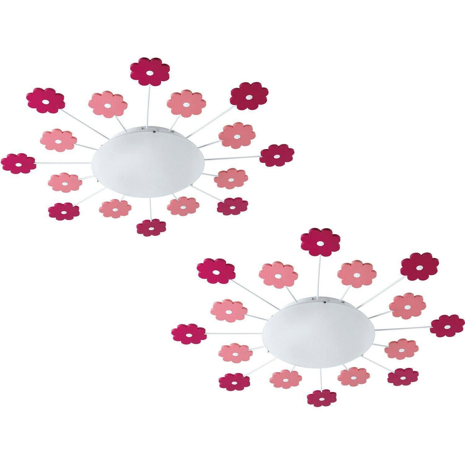 2 PACK Wall Flush Ceiling Light Colour Pink Shade White Satin Glass E27 1x60W - image 1