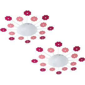 2 PACK Wall Flush Ceiling Light Colour Pink Shade White Satin Glass E27 1x60W - thumbnail 1