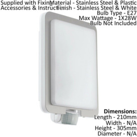 2 PACK IP44 Outdoor Wall Light & PIR Sensor Stainless Steel Square 28W E27 - thumbnail 2