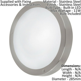 2 PACK IP44 Outdoor Wall Light Round Stainless Steel 11W LED Porch Lamp - thumbnail 2