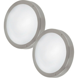 2 PACK IP44 Outdoor Wall Light Round Stainless Steel 11W LED Porch Lamp - thumbnail 1