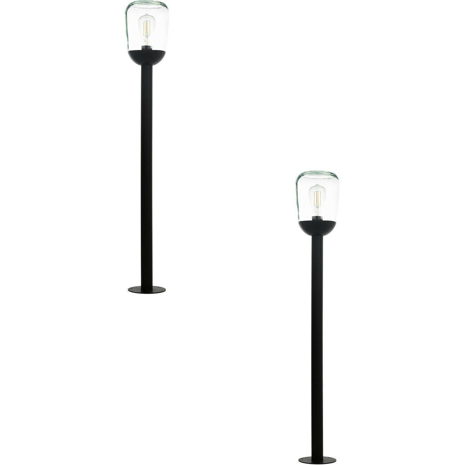 2 PACK IP44 Outdoor Bollard Light Black Aluminium & Glass 60W E27 Lamp Post - image 1