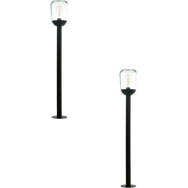 2 PACK IP44 Outdoor Bollard Light Black Aluminium & Glass 60W E27 Lamp Post - thumbnail 1