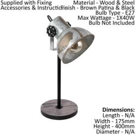 2 PACK Table Lamp Desk Light Brown Patina & Black Wood & Steel 1x 40W E27 - thumbnail 2
