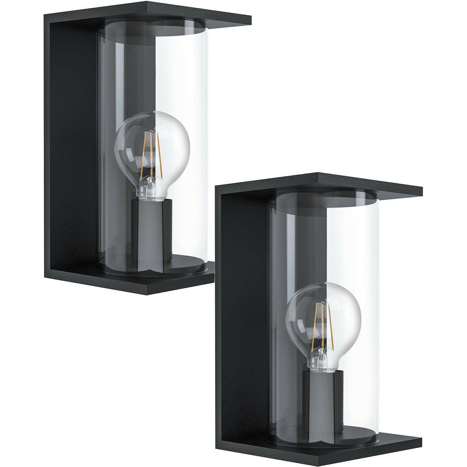 2 PACK IP54 Outdoor Wall Light Black Round Glass Lantern 40W E27 Porch Lamp - image 1