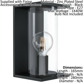 2 PACK IP54 Outdoor Wall Light Black Round Glass Lantern 40W E27 Porch Lamp - thumbnail 2