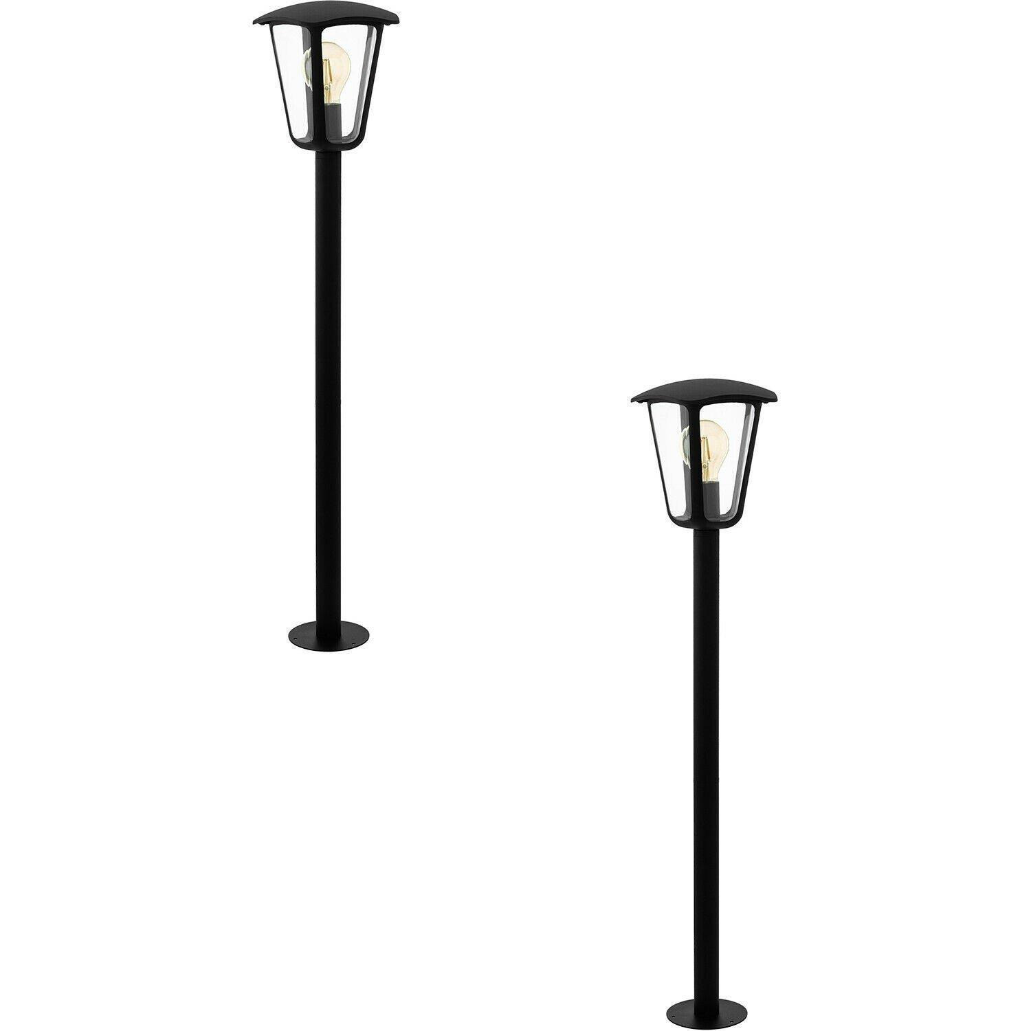 2 PACK IP44 Outdoor Bollard Light Black Aluminium Lantern 60W E27 Lamp Post - image 1
