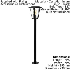 2 PACK IP44 Outdoor Bollard Light Black Aluminium Lantern 60W E27 Lamp Post - thumbnail 2