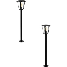 2 PACK IP44 Outdoor Bollard Light Black Aluminium Lantern 60W E27 Lamp Post - thumbnail 1