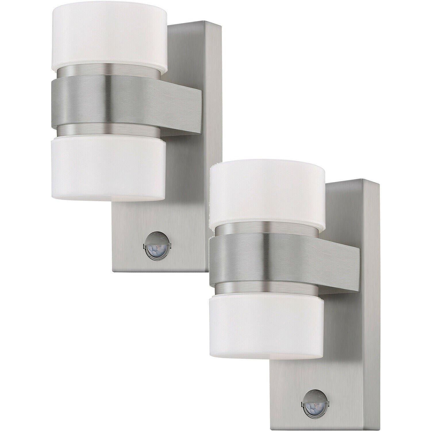 2 PACK IP44 Outdoor Wall Light & PIR Sensor Stainless Steel & Silver 6W LED - image 1
