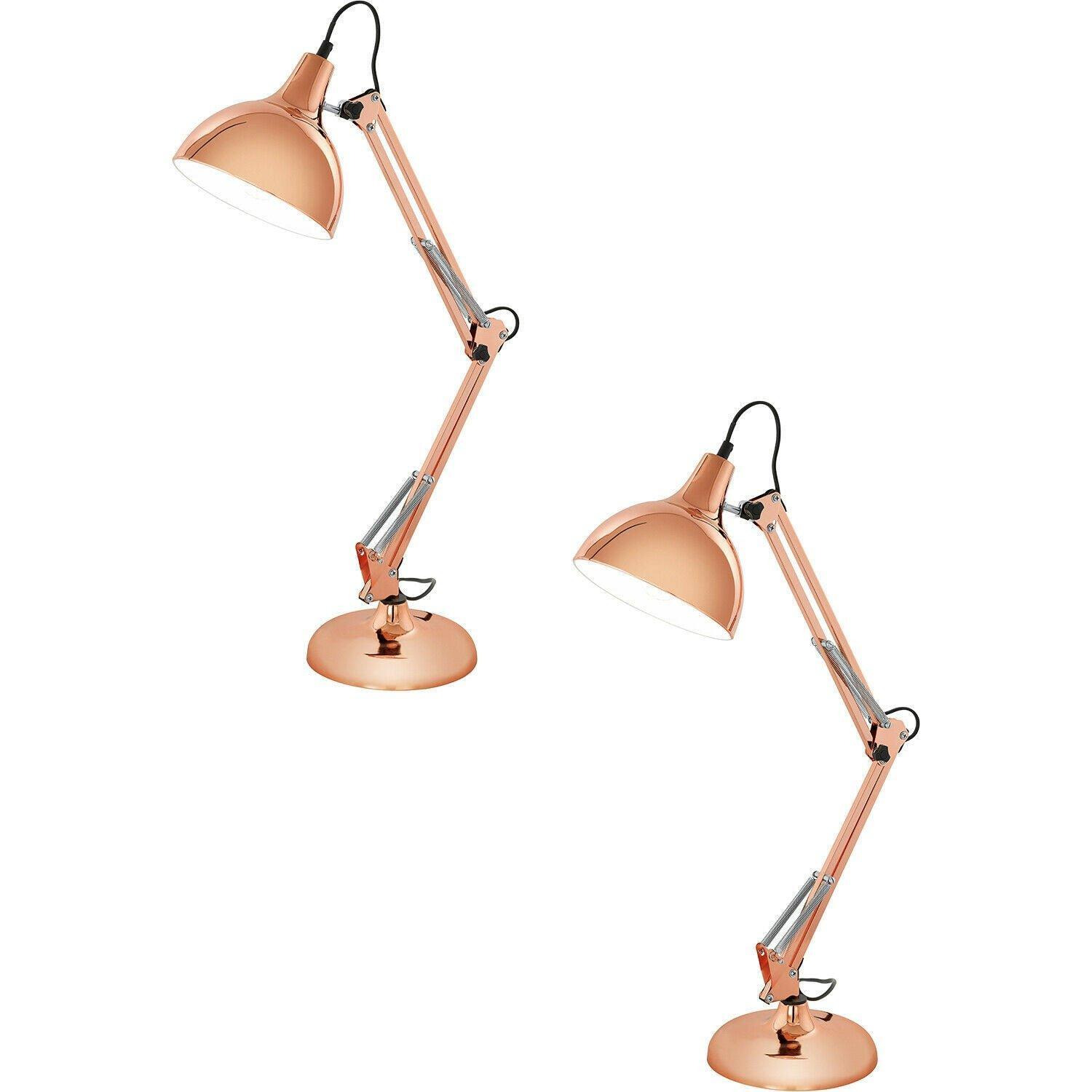 2 PACK Table Desk Lamp Colour Copper Adjustable In Line Switch Bulb E27 1x40W - image 1