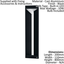 2 PACK IP54 Outdoor Bollard Light Modern Black Aluminium 10W LED Lamp Post - thumbnail 2