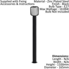 4 PACK IP44 Outdoor Bollard Light Black Zinc Plated Steel 1x 28W E27 Post - thumbnail 2
