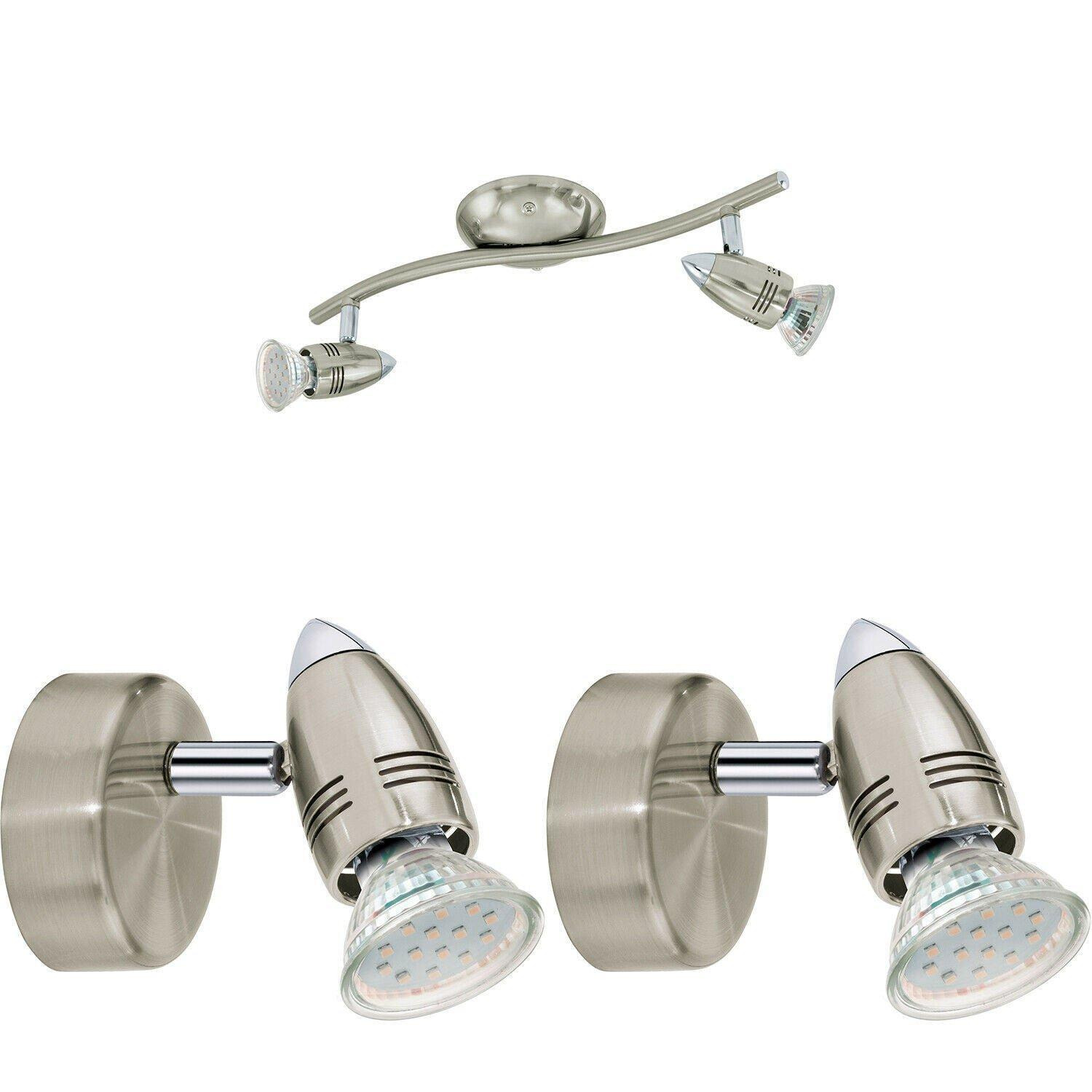 Twin Ceiling Spot Light & 2x Matching Wall Lights Satin Nickel Chrome Adjustable - image 1