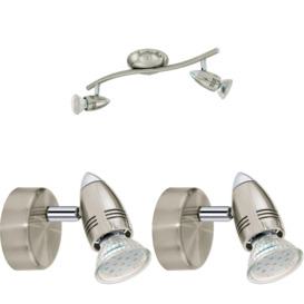 Twin Ceiling Spot Light & 2x Matching Wall Lights Satin Nickel Chrome Adjustable - thumbnail 1