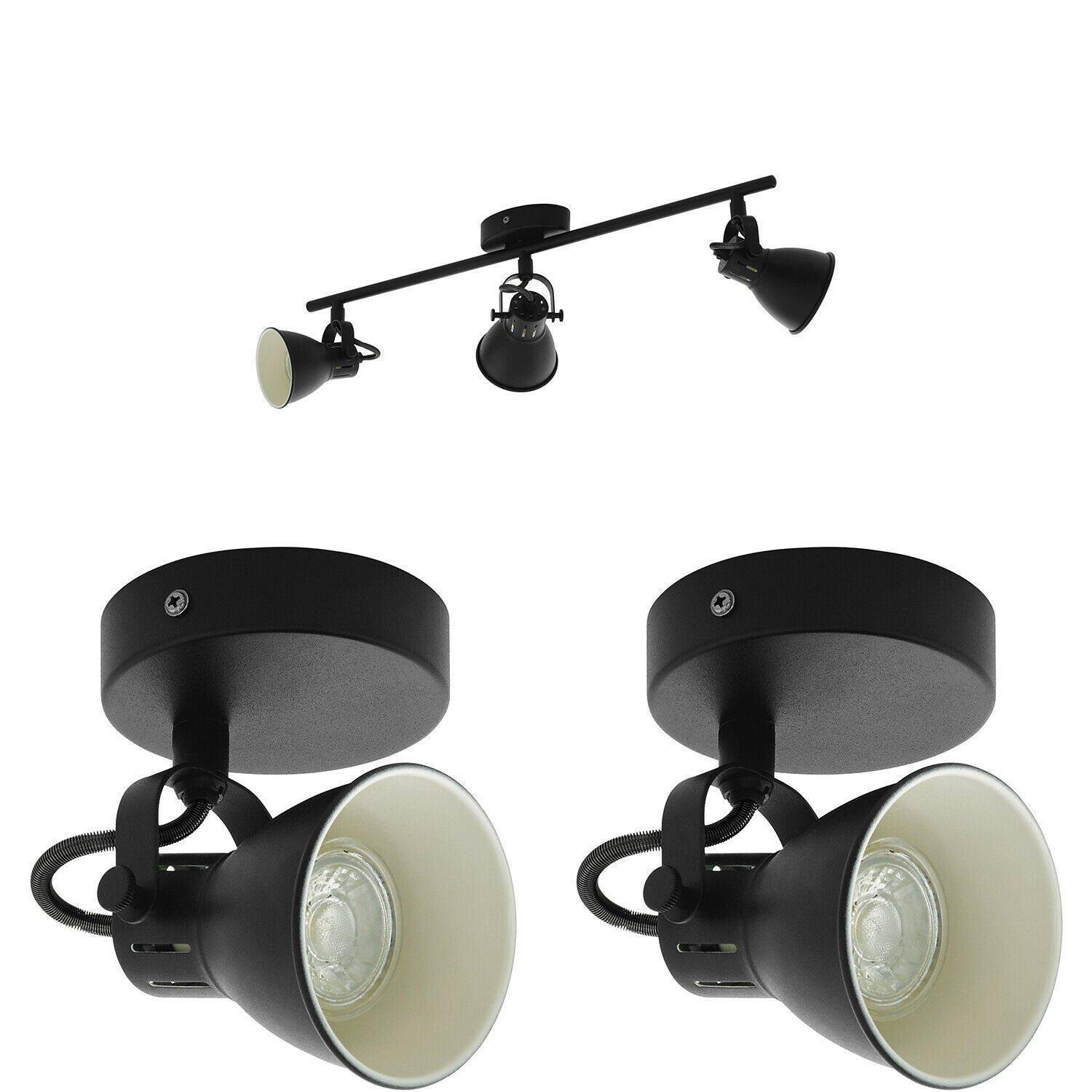 Ceiling Spot Light & 2x Matching Wall Lights Matt Black Adjustable Kitchen Lamp - image 1