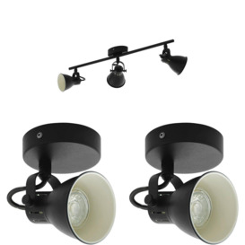 Ceiling Spot Light & 2x Matching Wall Lights Matt Black Adjustable Kitchen Lamp - thumbnail 1