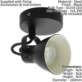 Ceiling Spot Light & 2x Matching Wall Lights Matt Black Adjustable Kitchen Lamp - thumbnail 3