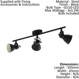 Ceiling Spot Light & 2x Matching Wall Lights Matt Black Adjustable Kitchen Lamp - thumbnail 2