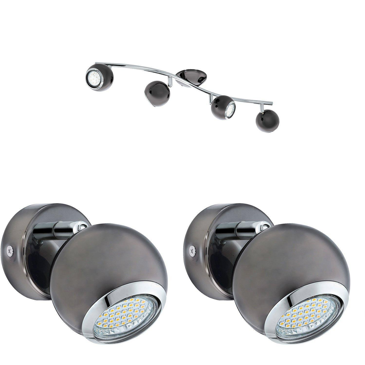 Quad Ceiling Spot Light & 2x Matching Wall Lights Black Nickel Adjustable Shade - image 1