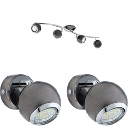 Quad Ceiling Spot Light & 2x Matching Wall Lights Black Nickel Adjustable Shade - thumbnail 1