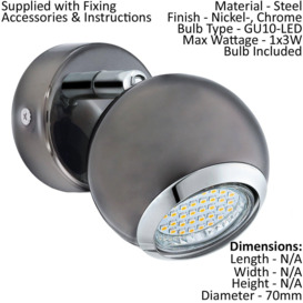 Quad Ceiling Spot Light & 2x Matching Wall Lights Black Nickel Adjustable Shade - thumbnail 3