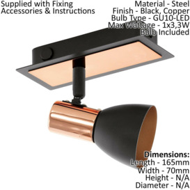 Twin Ceiling Spot Light & 2x Matching Wall Lights Black Copper Adjustable Shade - thumbnail 2