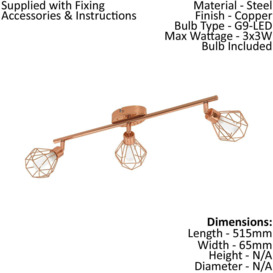 Ceiling Spot Light & 2x Matching Wall Lights Copper Geometric Wire Cage Shade - thumbnail 2