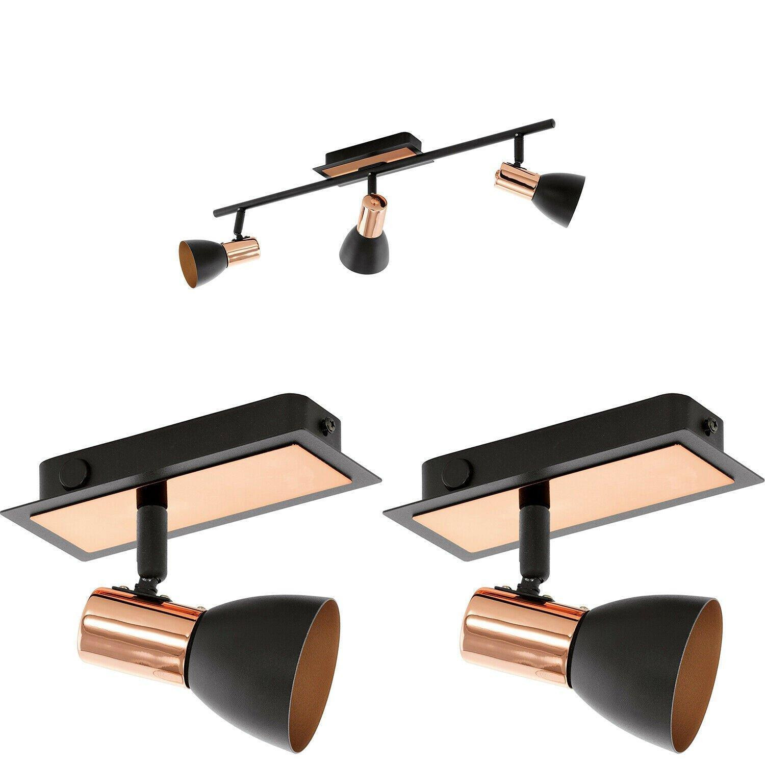 Ceiling Spot Light & 2x Matching Wall Lights Black & Copper Adjustable Shade - image 1