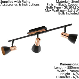 Ceiling Spot Light & 2x Matching Wall Lights Black & Copper Adjustable Shade - thumbnail 2
