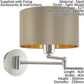 Ceiling Pendant & 2x Matching Wall Lights Taupe & Gold Fabric Feature Shade - thumbnail 3
