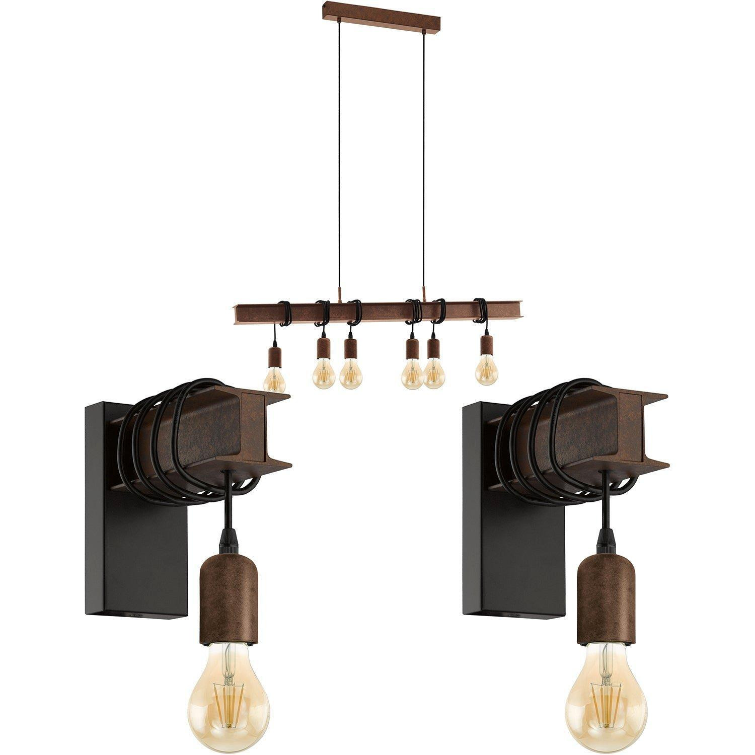 Multi Bulb Ceiling Pendant Light & 2x Matching Wall Lights Industrial Metal Beam - image 1
