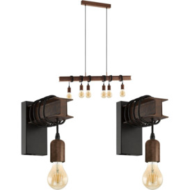 Multi Bulb Ceiling Pendant Light & 2x Matching Wall Lights Industrial Metal Beam - thumbnail 1