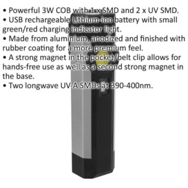 Aluminium Pocket Light - 3W COB with 1 x SMD LED & 2 x UV SMD - Rechargeable - thumbnail 2