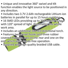 360Ã‚° Swivel Inspection Light - 14 SMD & 3W SMD LED - Twin Battery - Green - thumbnail 2