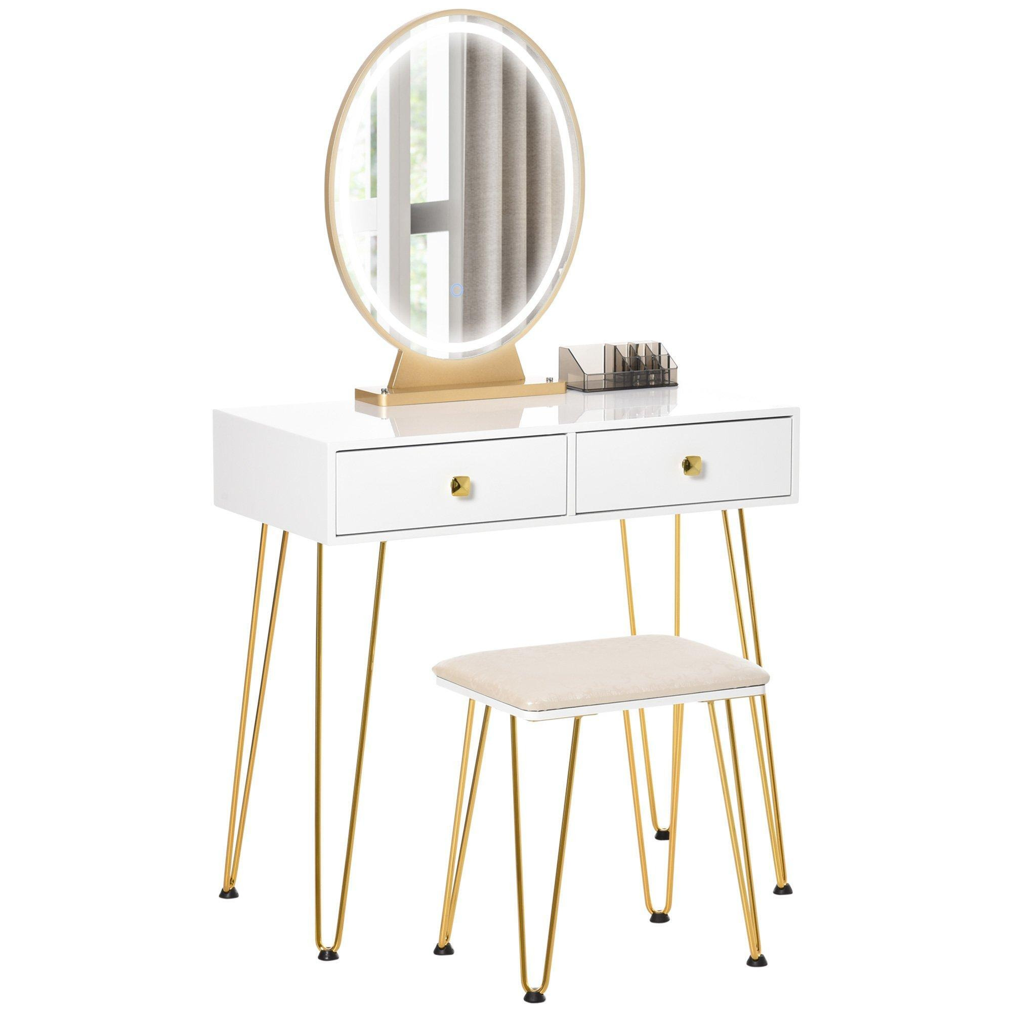 Vanity Table Set Dressing Table with 2 Drawers Cushioned Stool Makeup Table - image 1