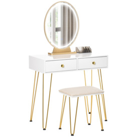 Vanity Table Set Dressing Table with 2 Drawers Cushioned Stool Makeup Table - thumbnail 2