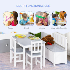 4-Piece Table and Chair Wood Bench with Storage Feature, Gift for Toddlers - thumbnail 3