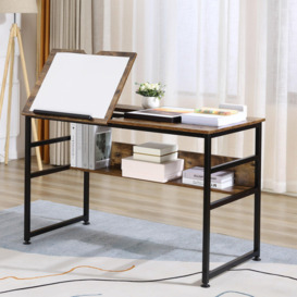 Tiltable Drafting Table Home Office Computer Desk with Open Shelf - thumbnail 2