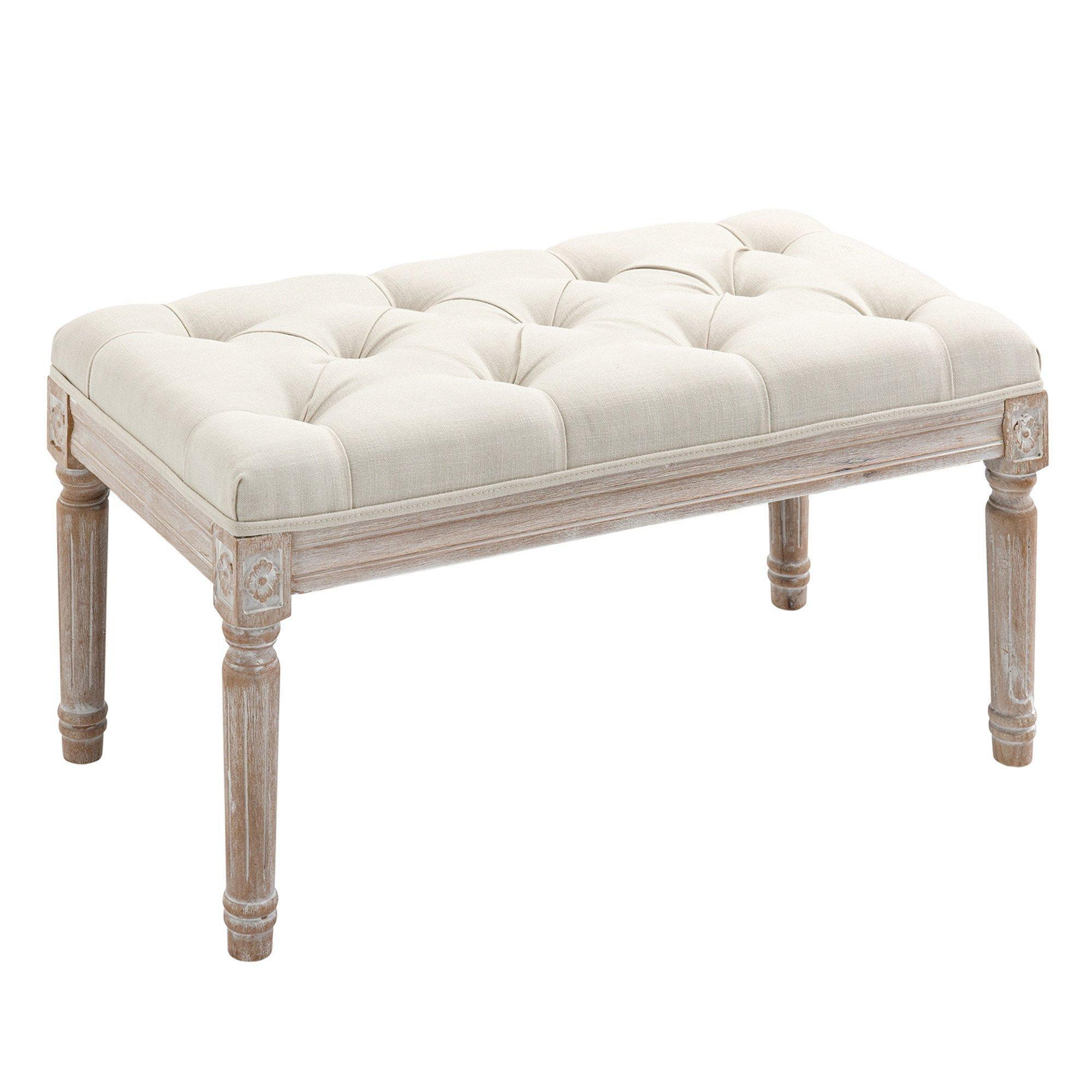 Accent Bench Tufted Upholstered Foot Stool Linen-Touch Ottoman - image 1