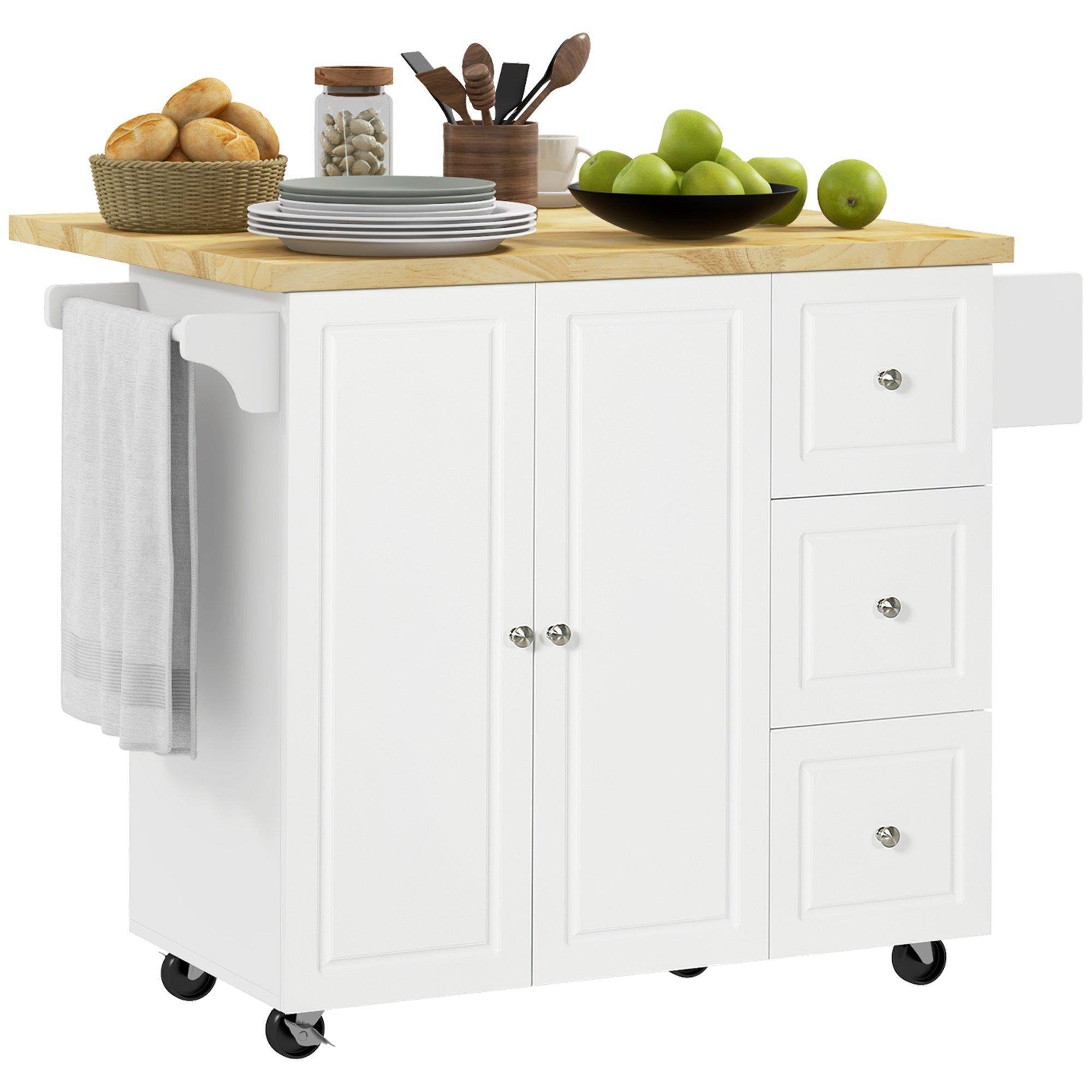 Drop Leaf Kitchen Island on Wheels Utility Storage Cart with Drawers - image 1