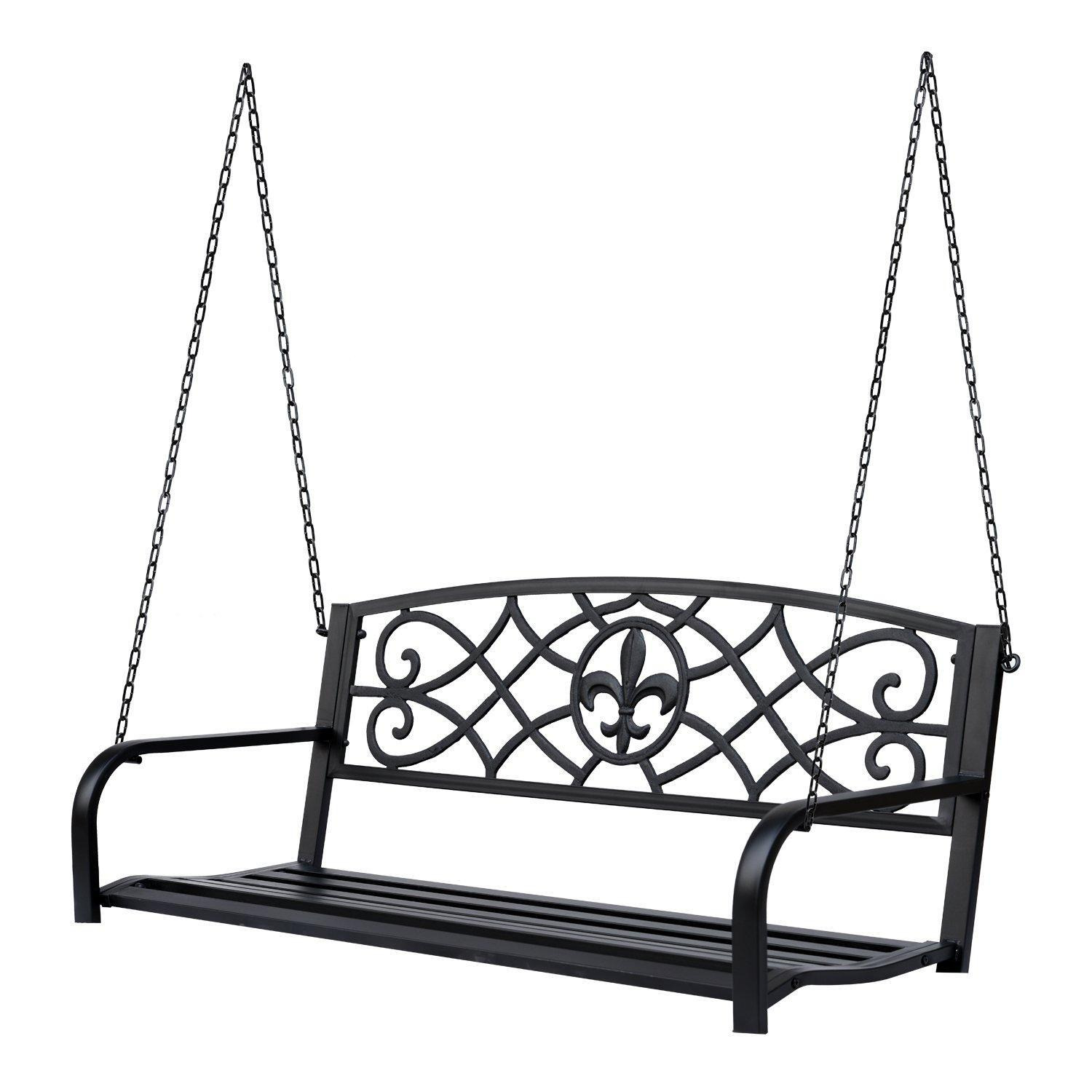 Outdoor Steel Fleur-De-Lis Porch Swing Garden Hanging Bench - image 1