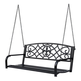 Outdoor Steel Fleur-De-Lis Porch Swing Garden Hanging Bench