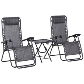 3PC Zero Gravity Chairs Sun Lounger Table Setwith Cup Holders - thumbnail 1