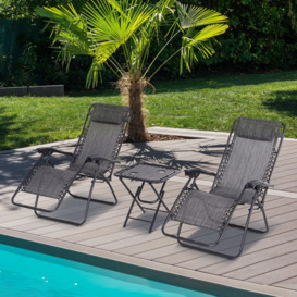 3PC Zero Gravity Chairs Sun Lounger Table Setwith Cup Holders - thumbnail 2