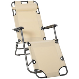 2 in 1 Outdoor Folding Sun Lounger with Adjustable Back and Pillow