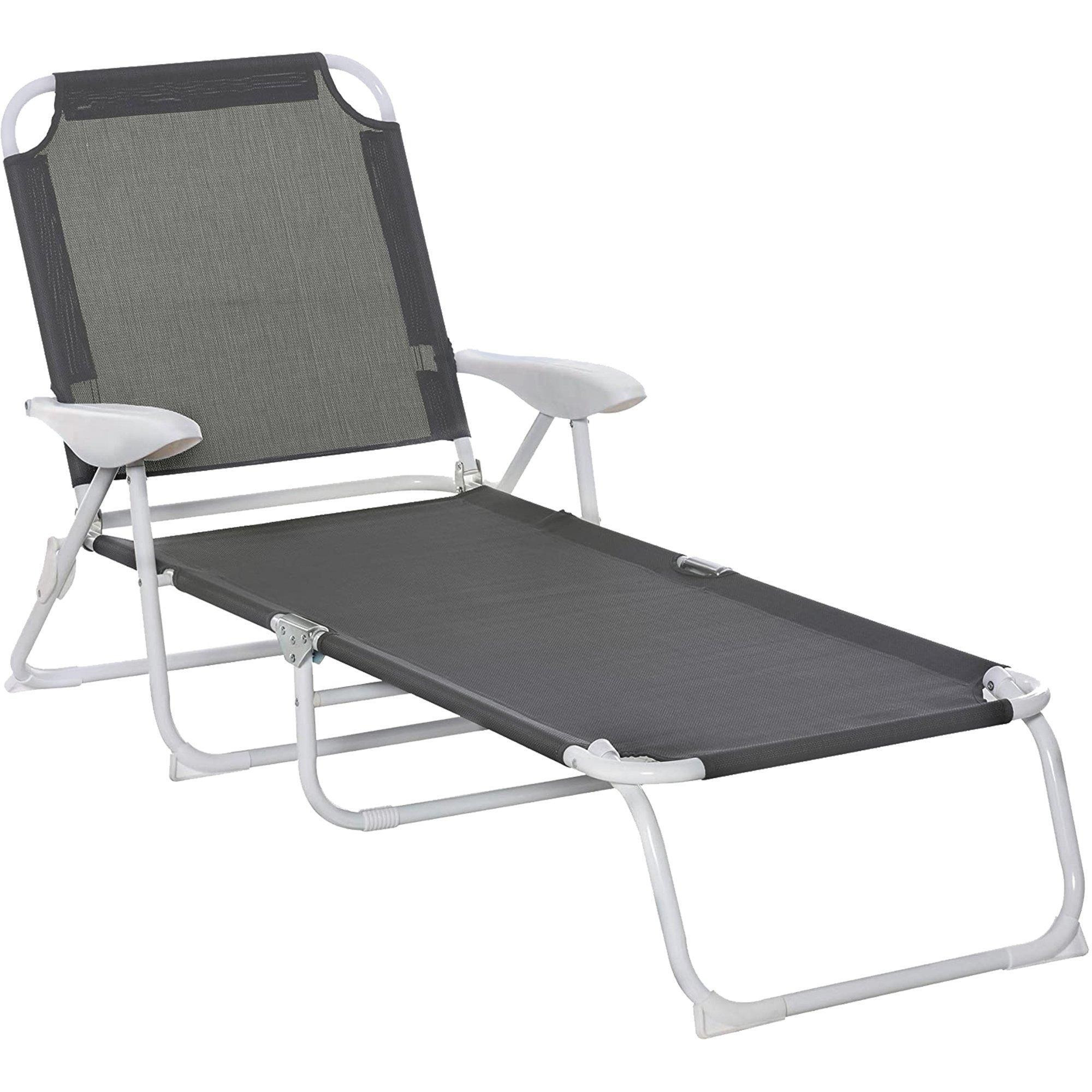 Folding Sun Lounger Garden Reclining Lounge Chair 4-Level Backrest - image 1