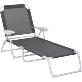 Folding Sun Lounger Garden Reclining Lounge Chair 4-Level Backrest